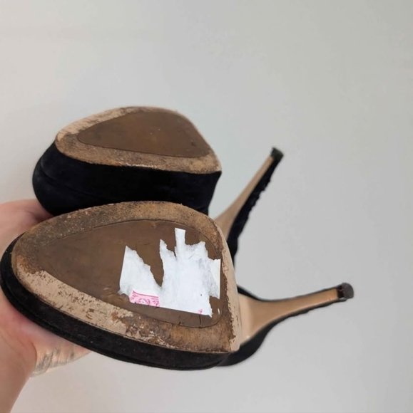 Miu Miu Black Suede Pumps Ruched Heel, 6.5, Platform, 5" Heel Classic, Sexy - Picture 8 of 10